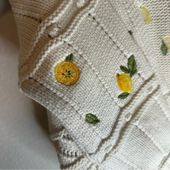 NWT Maeve Anthropologie Fruit-Embroidered Lemon 
Cardigan Sweater SZ S Petite - Picture 4 of 8